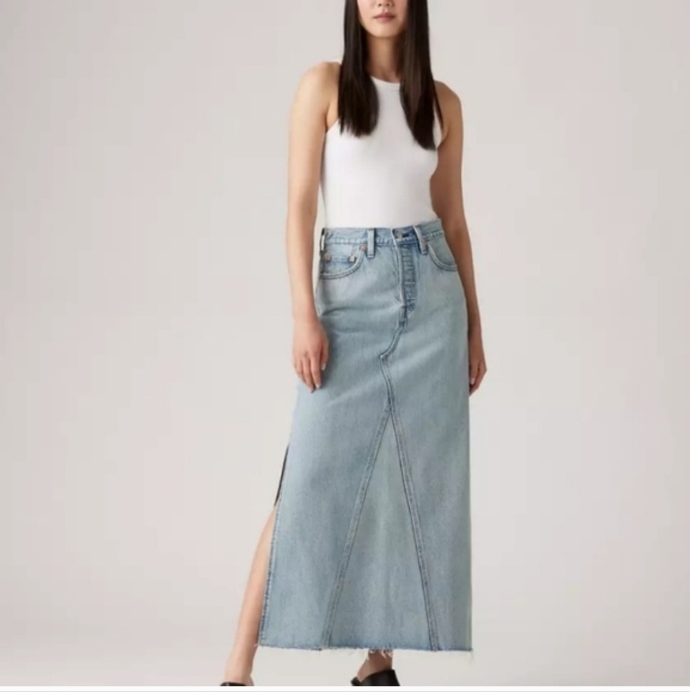 Levis New With Tags Maxi Skirt Size 29 Cotton Slit Side Button Fly
